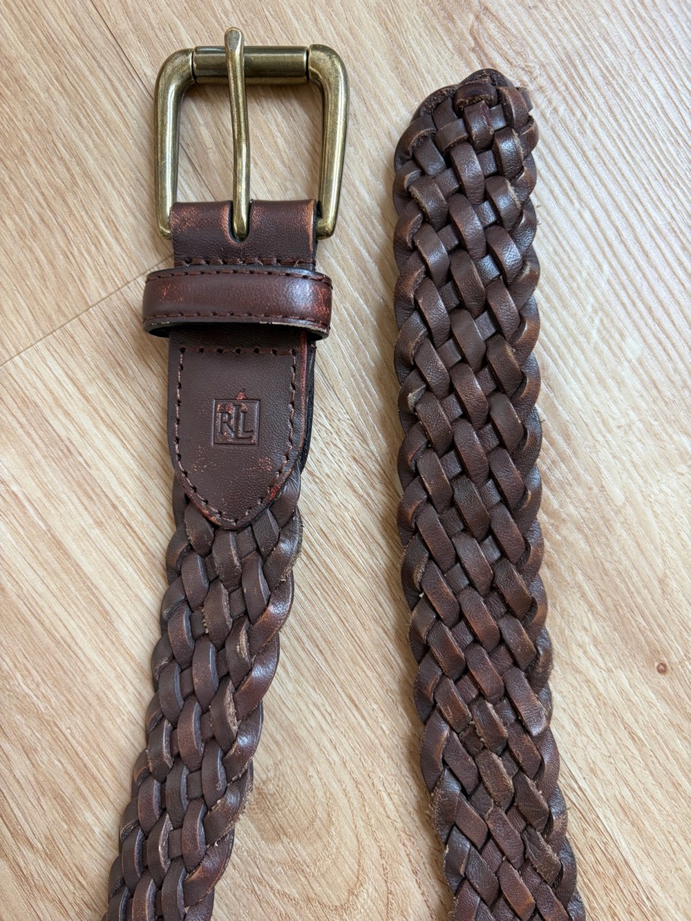 Vintage Ralph Lauren Double RL Brown Woven Braided Leather Men’s Belt 38